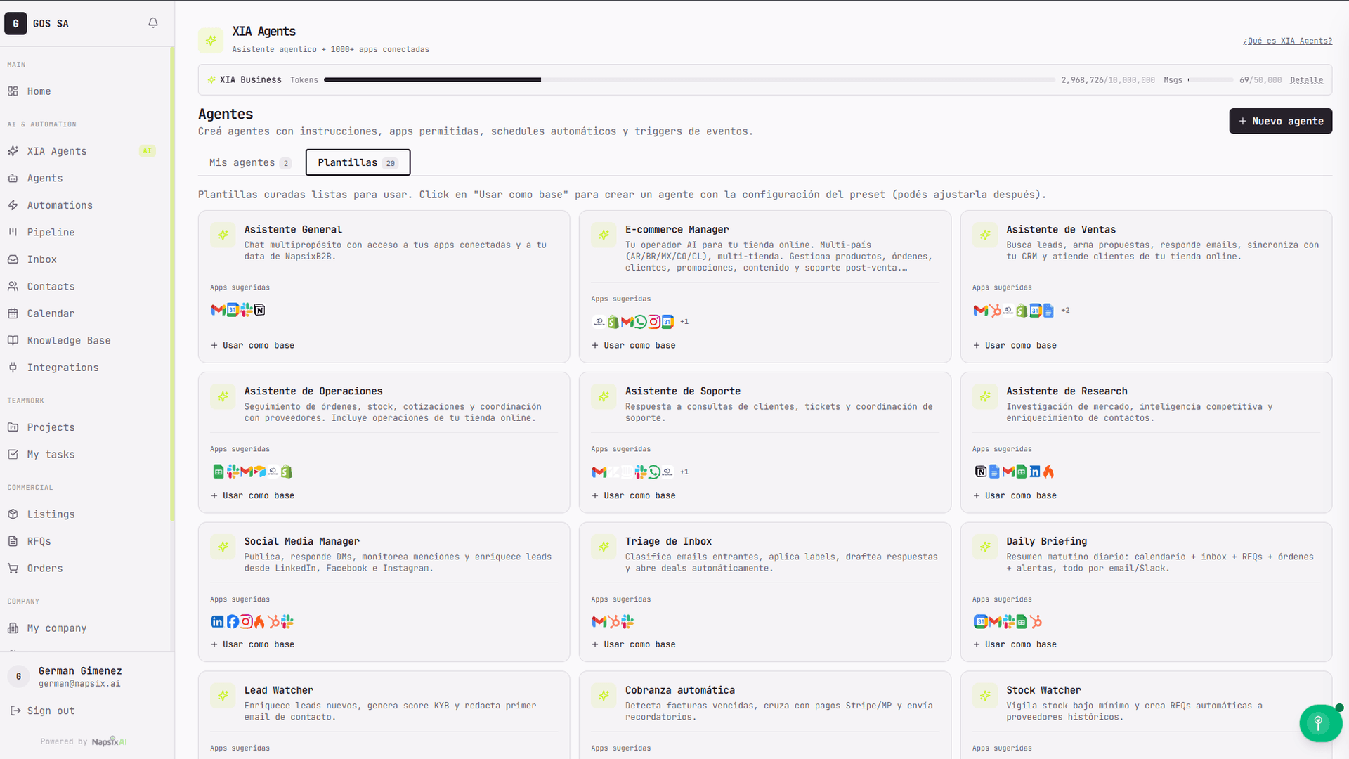Grid de 42 herramientas de Tiendanube disponibles para el agente