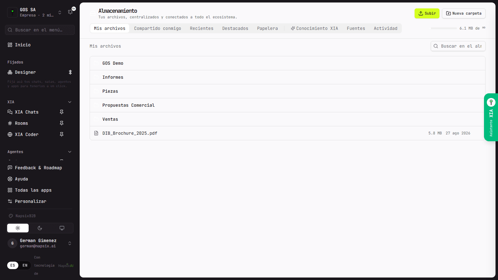 GOS SA sample tenant files in NapsixStorage
